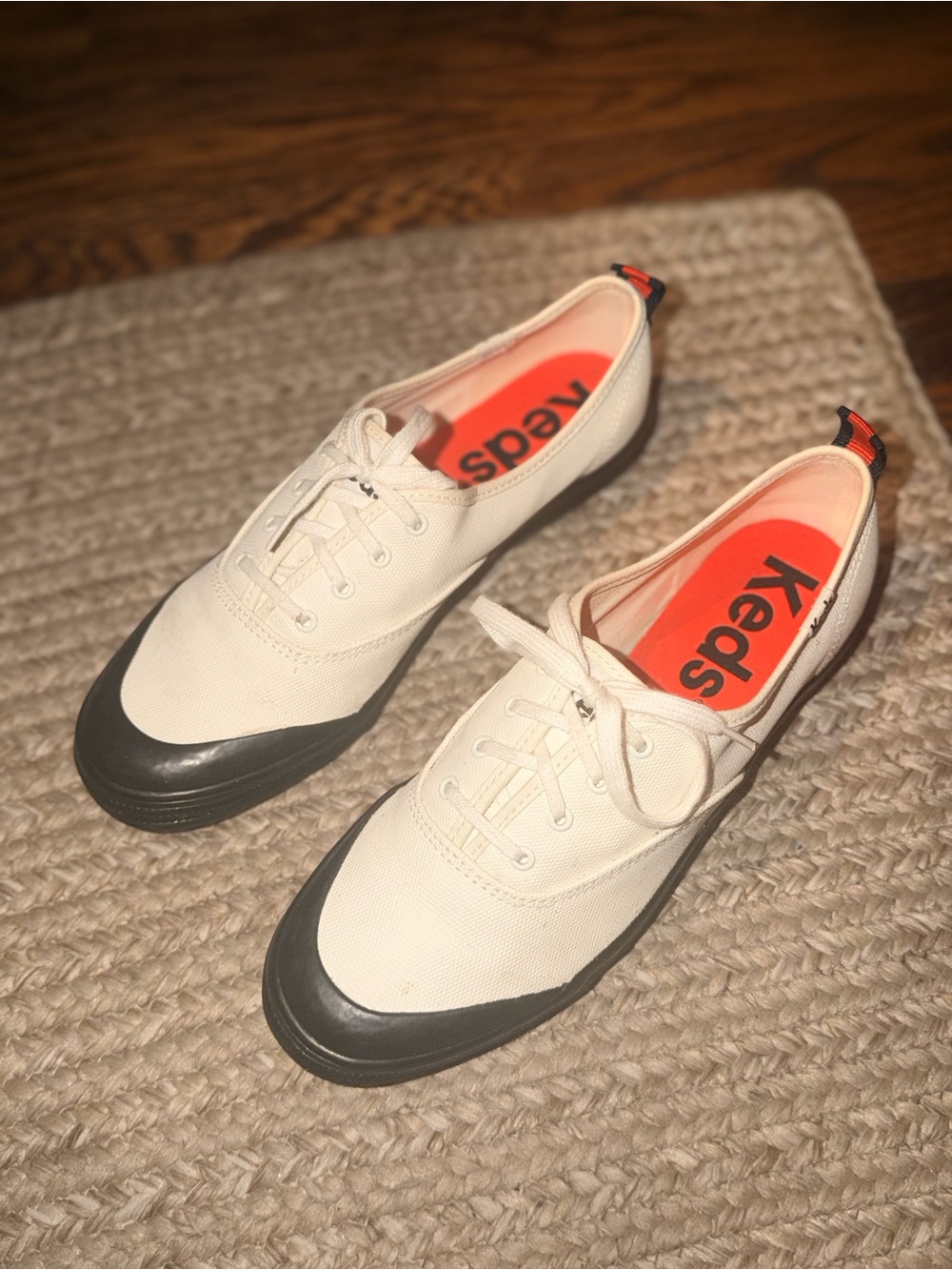 Keds Champion Toe Cap TRX Splash Canvas Sneakers White Black Womens 8.5